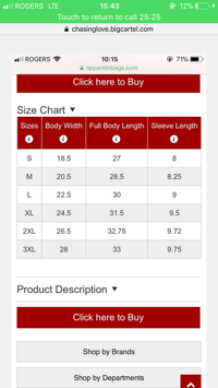 Adult unisex size chart 