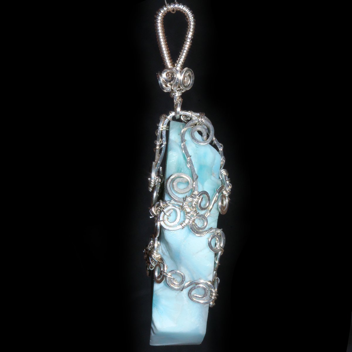 Larimar Handmade Filigree Wire Wrapped Pendant 