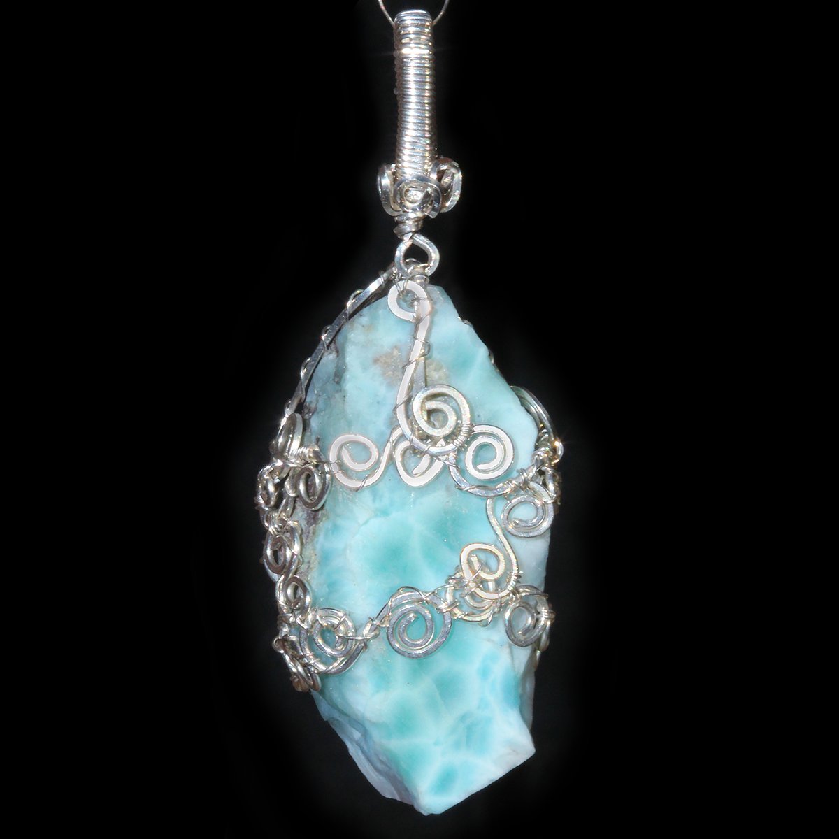Larimar Handmade Filigree Wire Wrapped Pendant 