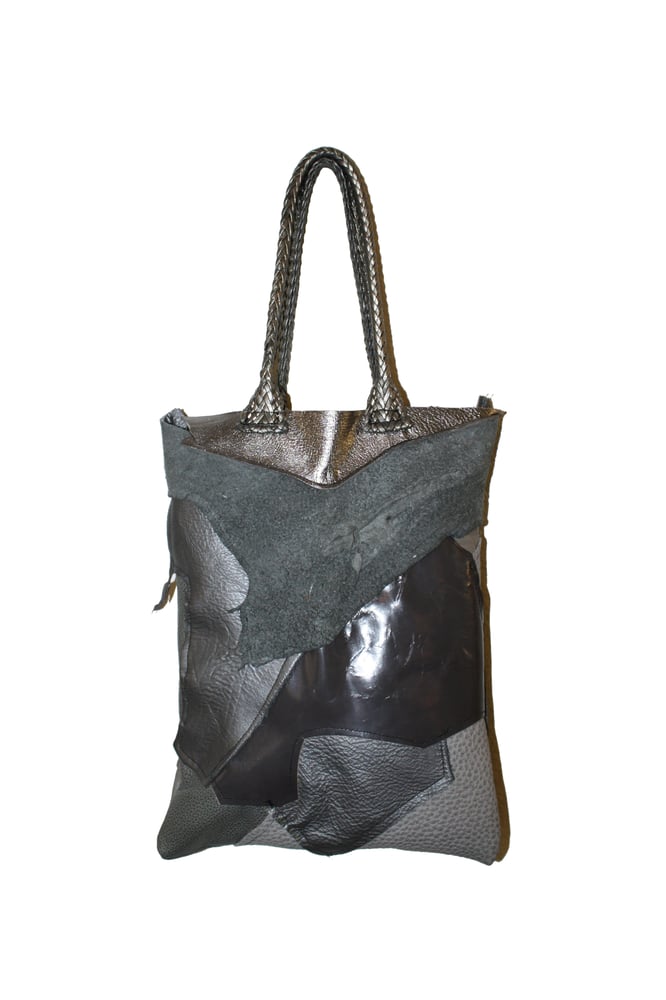 Image of Gunmetal Grey Small Leather Tote Bag