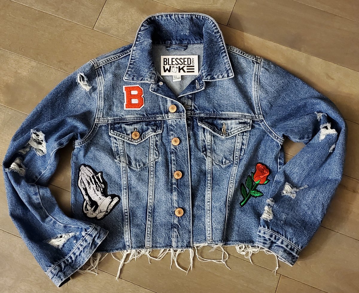 Female Denim Patch Jacket | Blessed and Woke