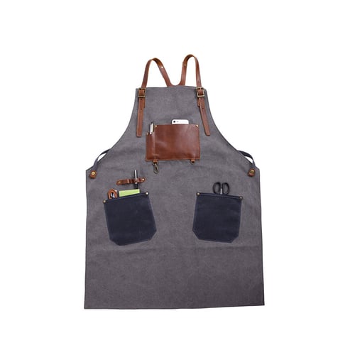 Image of Waxed Canvas and Leather Apron, Crafter Apron, Barista's Apron, Barbers Apron, Custom Apron WQ5895