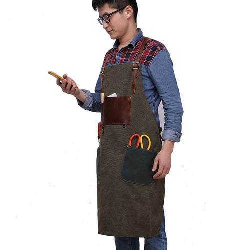 Image of Waxed Canvas and Leather Apron, Crafter Apron, Barista's Apron, Barbers Apron, Custom Apron WQ5895