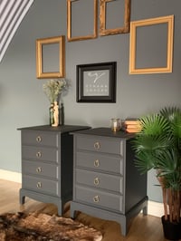 Image 1 of A pair of dark grey stag mahogany bedside tables 