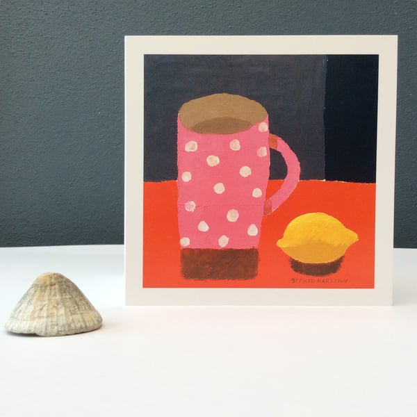 Image of Spotty pink Cup and Lemon card