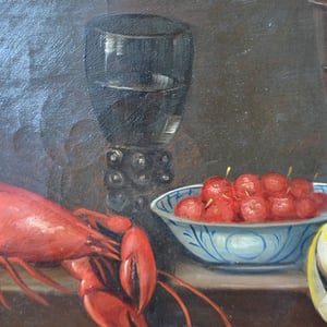 Image of 19thC French Painting, 'Crayfish and Fruits.'