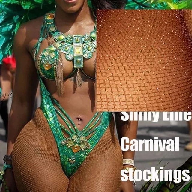 Image of Nude glitter body fishnet carnival party costume pantyhose stockings up to plus size