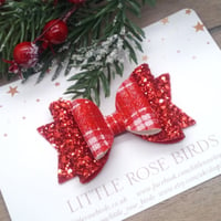 Image 1 of Red Tartan & Glitter Bow - Choice of Headband or Clip