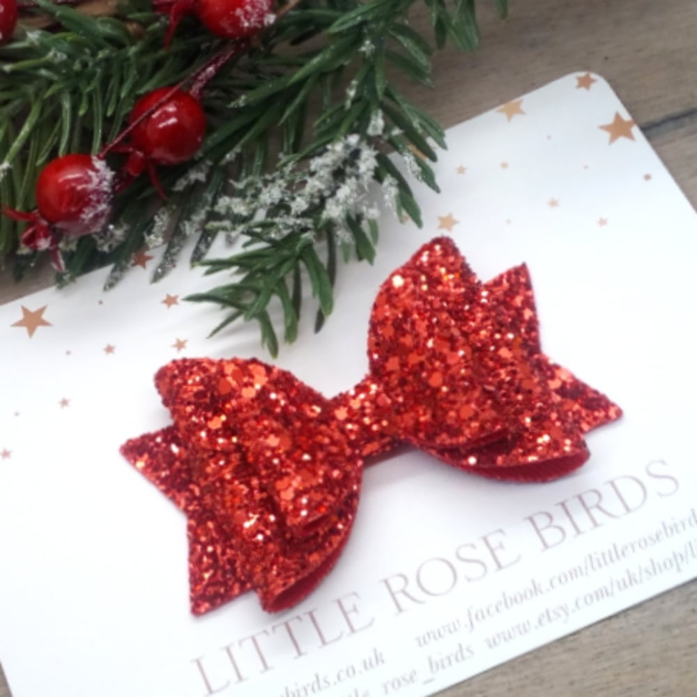 Red Glitter Bow - Choice of Headband or Clip