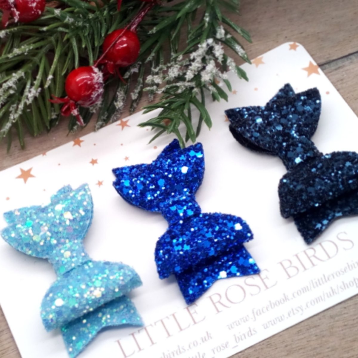 Image of  SET OF 3 Blue Glitter Bows