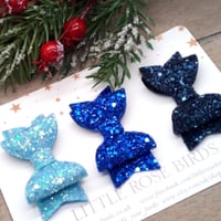 Image 1 of  SET OF 3 Blue Glitter Bows