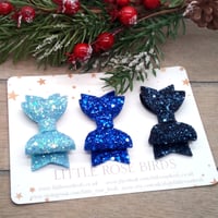 Image 2 of  SET OF 3 Blue Glitter Bows
