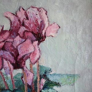 Image of 1950's Painting, 'Cyclamens,' Anne Marie Dufour