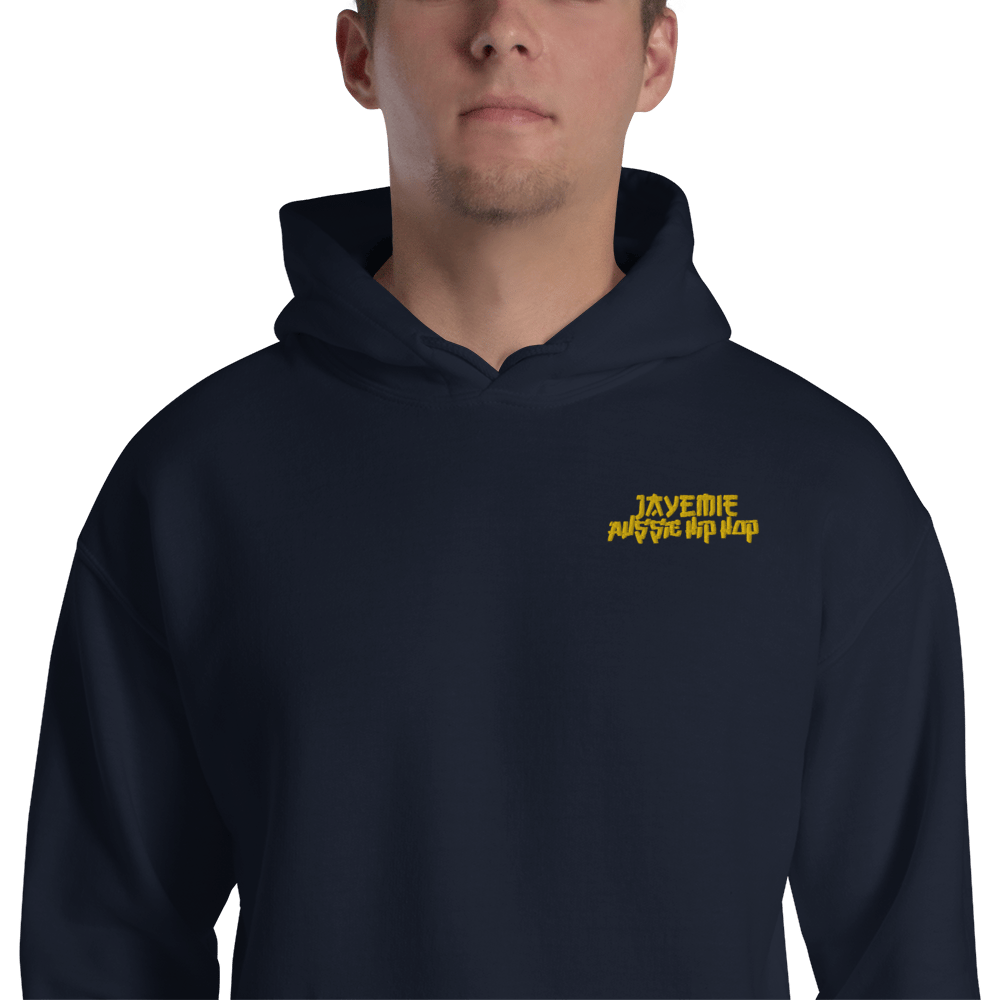Image of JayeMiE Aussie Hip Hop Unisex Hooded Jumper (Navy with Golden Yellow Embroidery) Medium