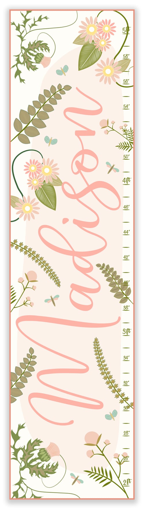 Image of Blush Calligraphy Floral Personalized Canvas Growth Chart