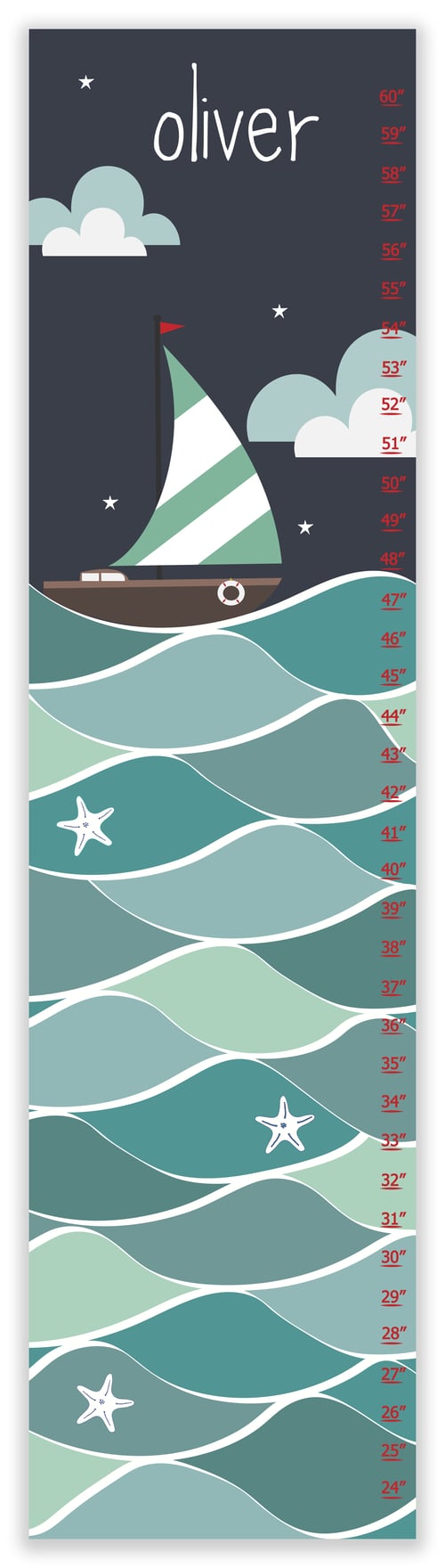 Image of Nautical Boat on the High Seas - Personalized Canvas Growth Chart