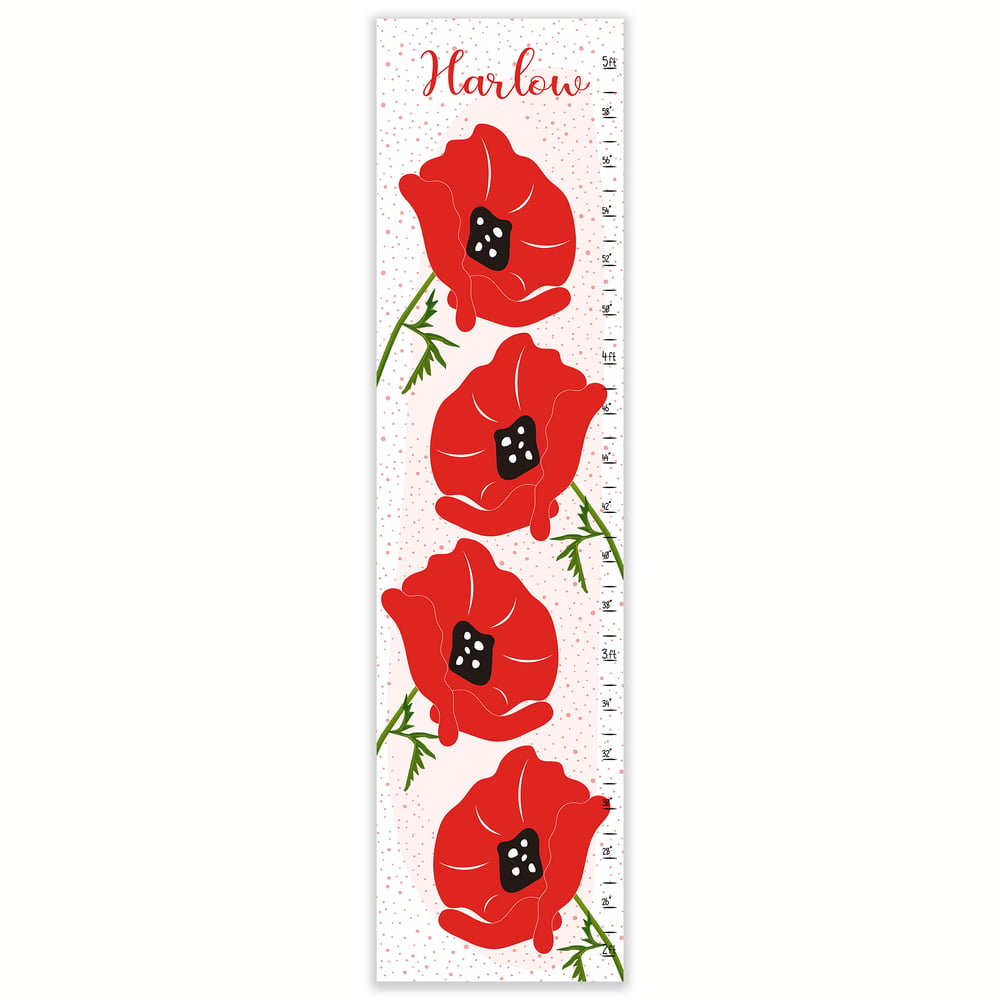 Image of Bright Red Poppies - Personalized Canvas Growth Chart