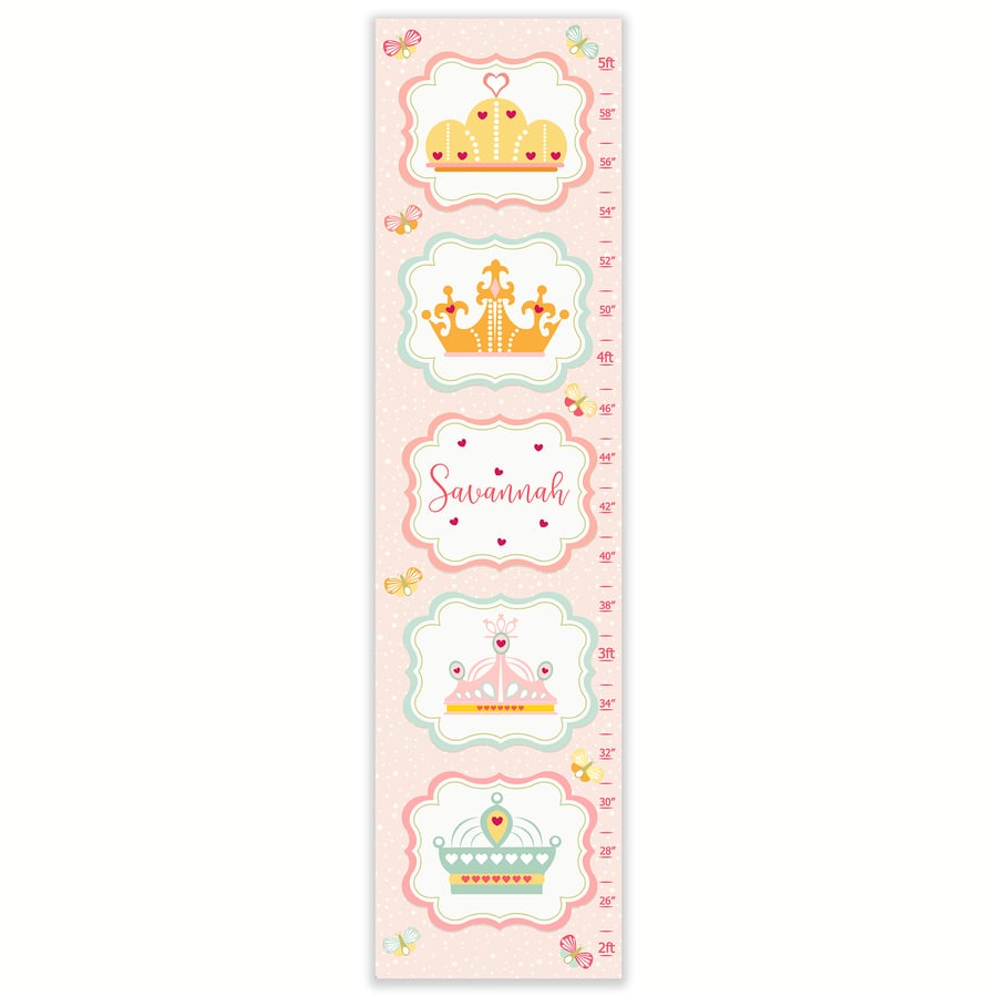Image of Sweet Princess Crowns - Personalized Pink Canvas Growth Chart