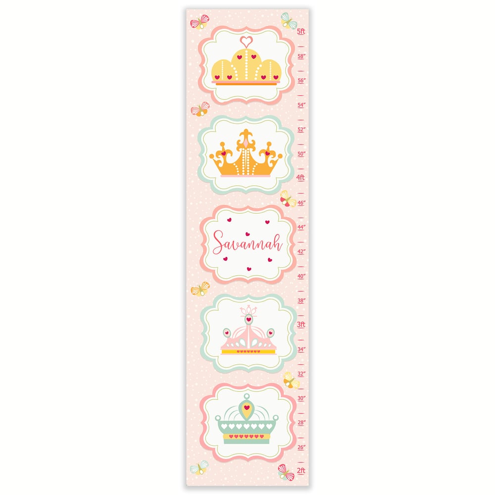Image of Sweet Princess Crowns - Personalized Pink Canvas Growth Chart
