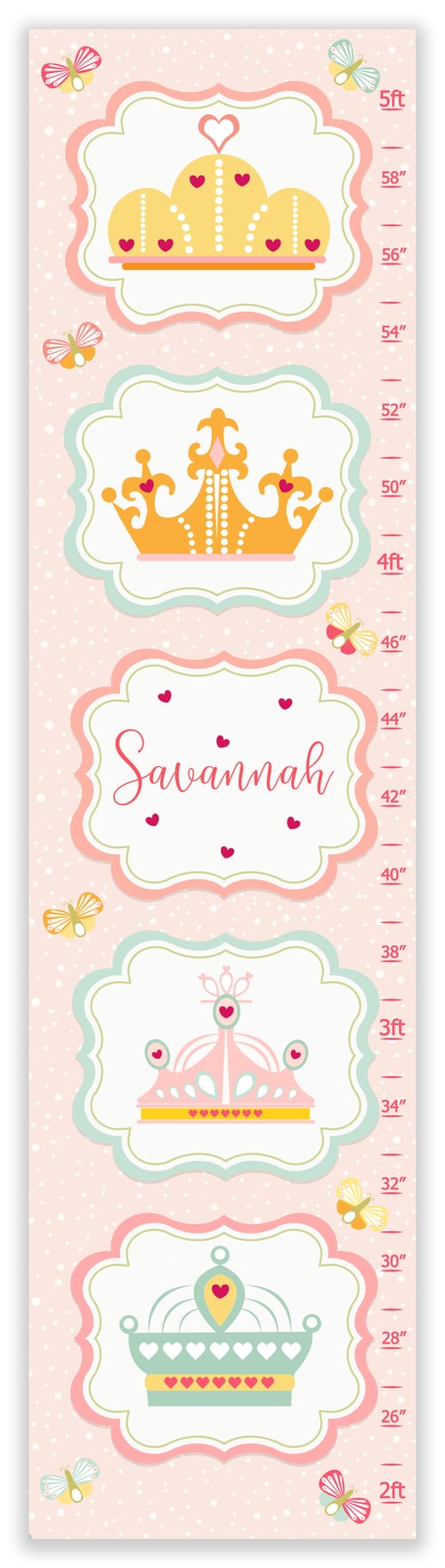 Image of Sweet Princess Crowns - Personalized Pink Canvas Growth Chart