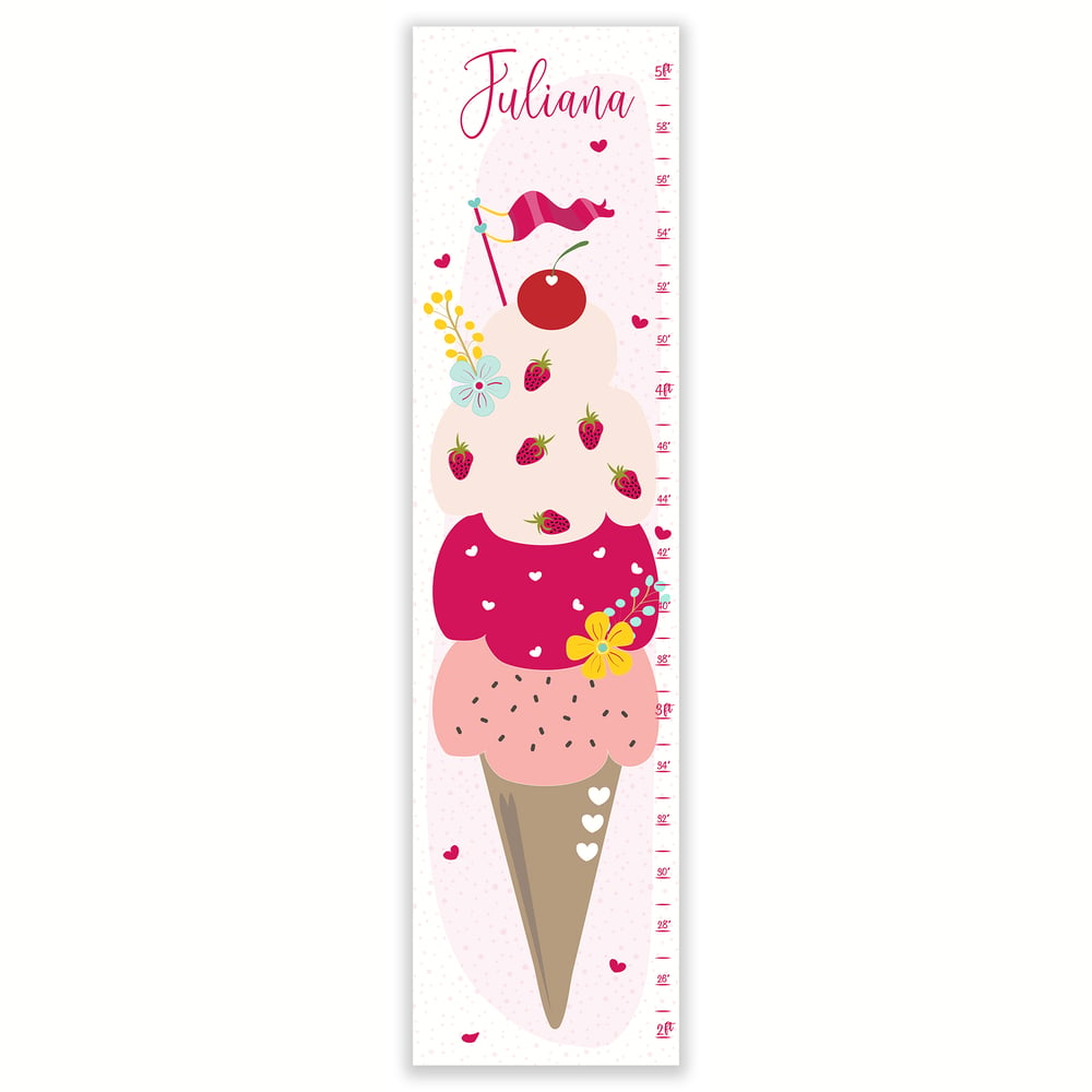 Image of Ice Cream Dreams - Personalized Pink Canvas Growth Chart