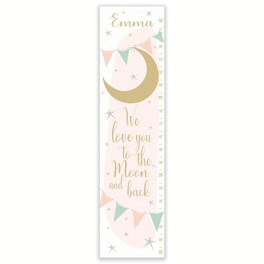 Image of We Love You To The Moon and Back - Personalized Blush Mint and Gold Canvas Groth Chart