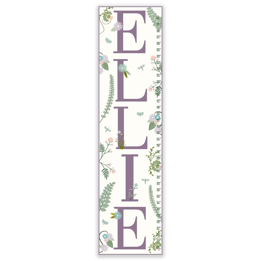 Image of Ferns and Florals - Personalized Lavender Canvas Growth Chart