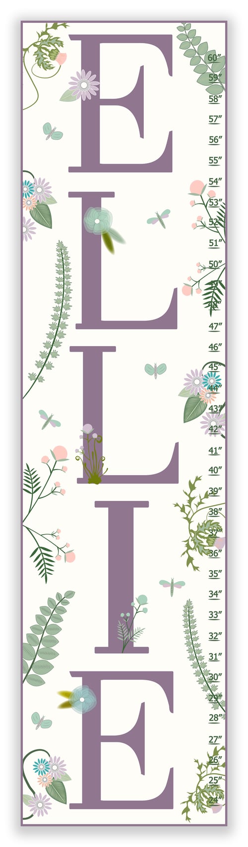 Image of Ferns and Florals - Personalized Lavender Canvas Growth Chart