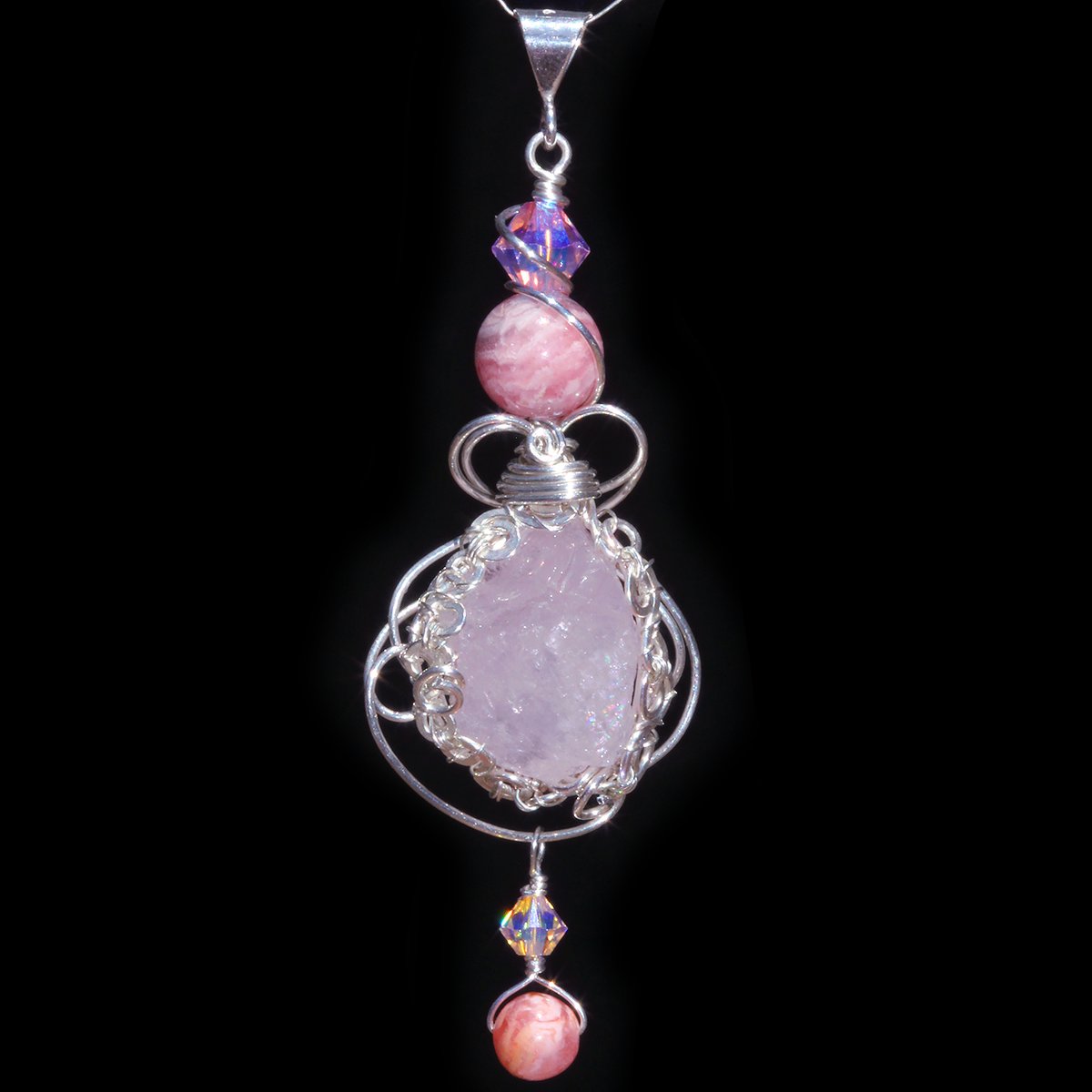 Morganite Crystal Handmade Filigree Pendant 