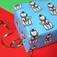 Image 1 of Christmas 'Snowcat' luxury wrapping paper - snowman cat - a2 gift wrap sheets