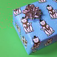 Image 2 of Christmas 'Snowcat' luxury wrapping paper - snowman cat - a2 gift wrap sheets