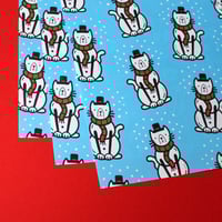 Image 4 of Christmas 'Snowcat' luxury wrapping paper - snowman cat - a2 gift wrap sheets