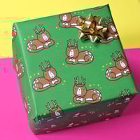 Image 1 of Reindeer Cat Luxury wrapping paper - funny gift wrap - xmas cat - a2 gift wrap sheets