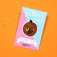 Image 2 of Pumpkin and black cat, enamel pin - halloween pin - witchy pin - black cat - lapel pin badge
