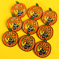 Image 3 of Pumpkin and black cat, enamel pin - halloween pin - witchy pin - black cat - lapel pin badge