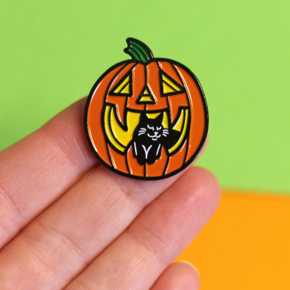 Pumpkin And Black Cat, Enamel Pin - Halloween Pin - Witchy Pin - Black ...