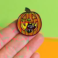 Image 5 of Pumpkin and black cat, enamel pin - halloween pin - witchy pin - black cat - lapel pin badge