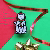 Image 4 of Christmas Snowcat enamel pin - snowman cat - iridescent glitter - lapel pin badge