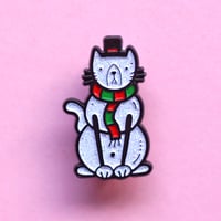 Image 1 of Christmas Snowcat enamel pin - snowman cat - iridescent glitter - lapel pin badge