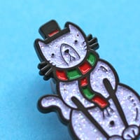 Image 3 of Christmas Snowcat enamel pin - snowman cat - iridescent glitter - lapel pin badge
