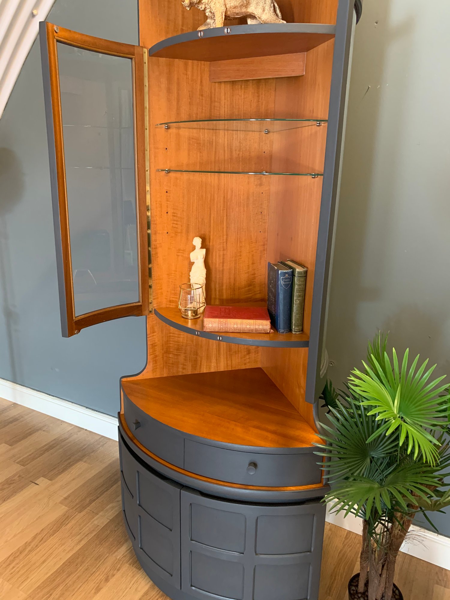 Image of Tall dark grey Nathan teak corner drinks cabinet