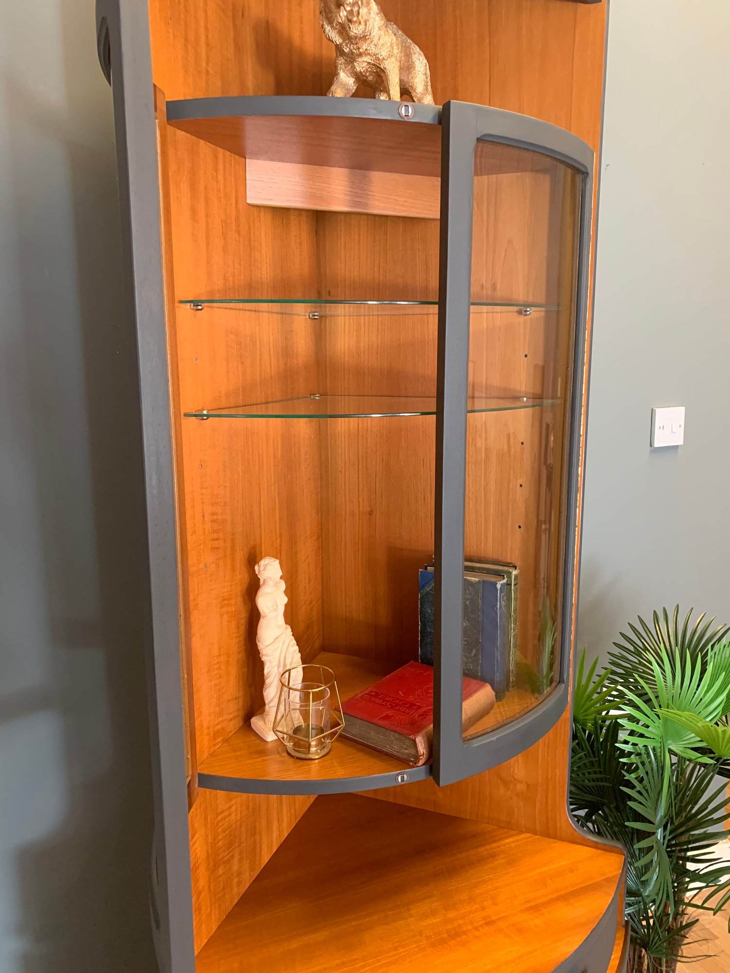 Image of Tall dark grey Nathan teak corner drinks cabinet