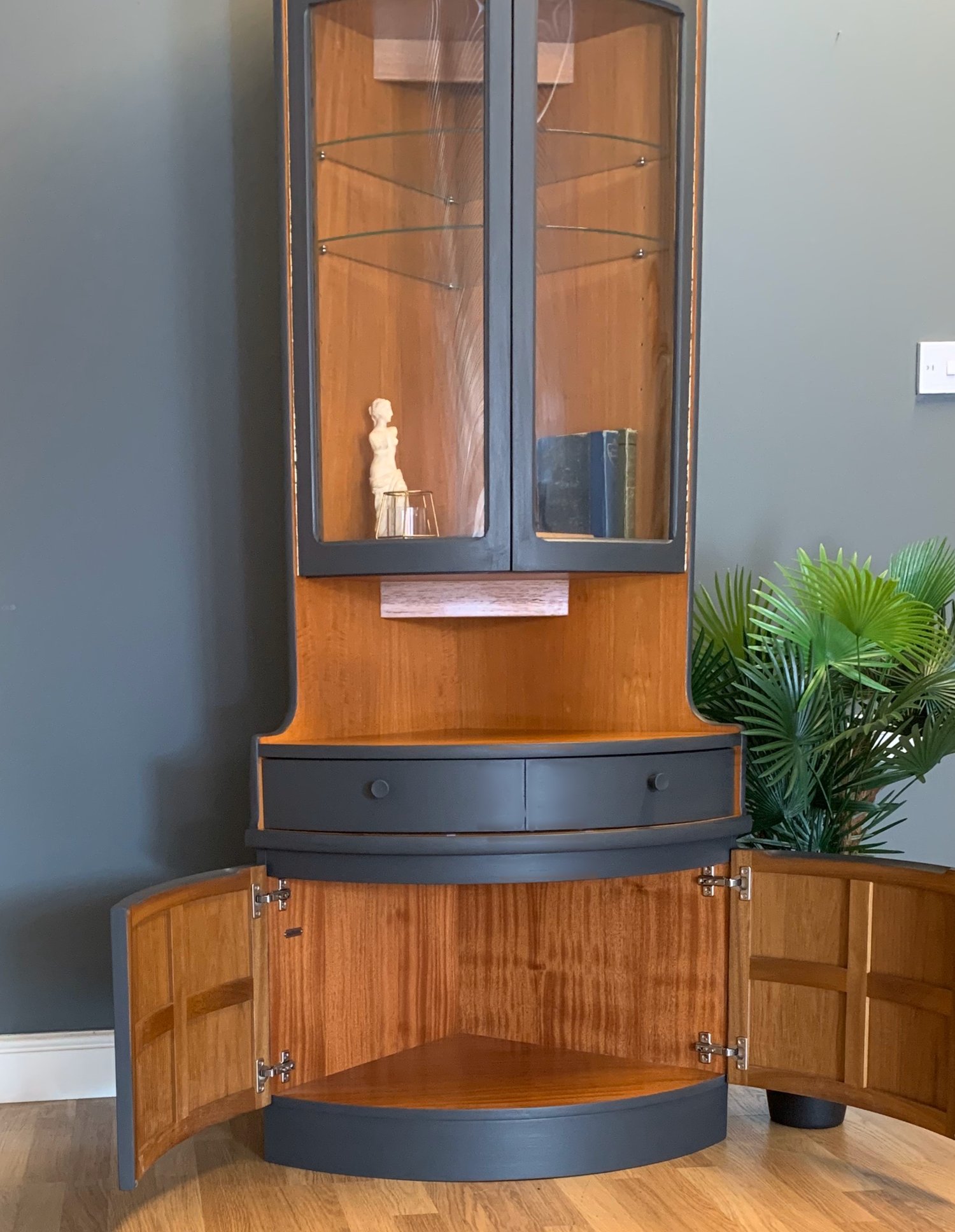 Image of Tall dark grey Nathan teak corner drinks cabinet