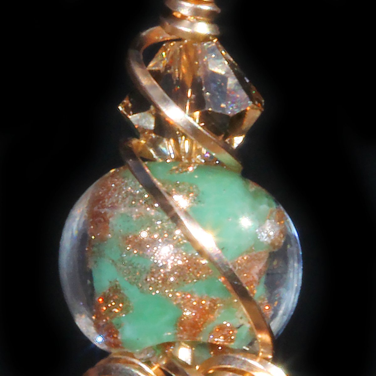 Unakite Handmade Bronze Wire Wrapped Pendant 