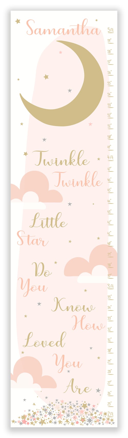 Image of Twinkle Twinkle -  Personalized Blush and Gold Canvas Growth Chart