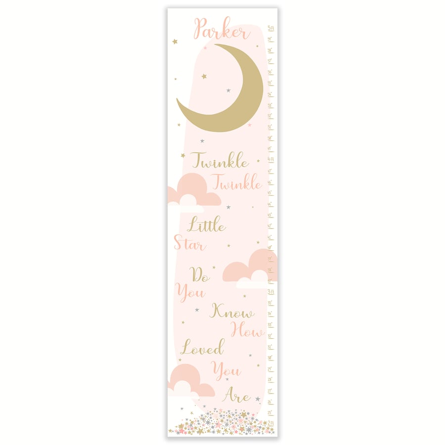 Image of Twinkle Twinkle -  Personalized Blush and Gold Canvas Growth Chart