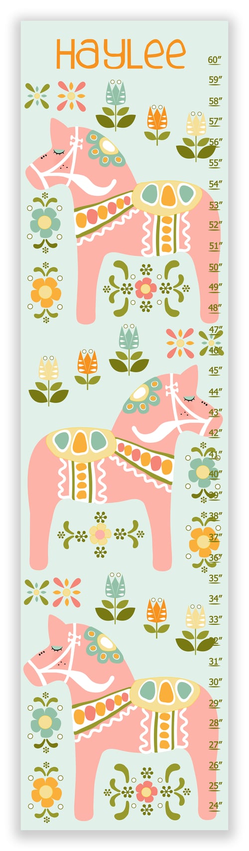 Image of Dala Horse - Personalized Pink Canvas Growth Chart