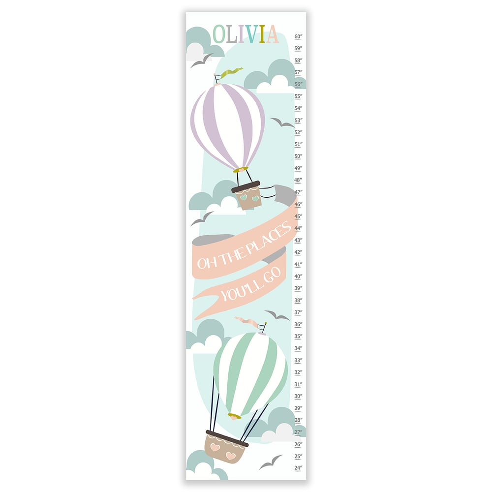 Image of Hot Air Balloons - Personalized Pink Canvas Growth Chart