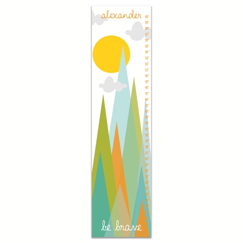 Image of Be Brave Modern Minimal Mountains - Personalized Orange and Green Canvas Growth Chart