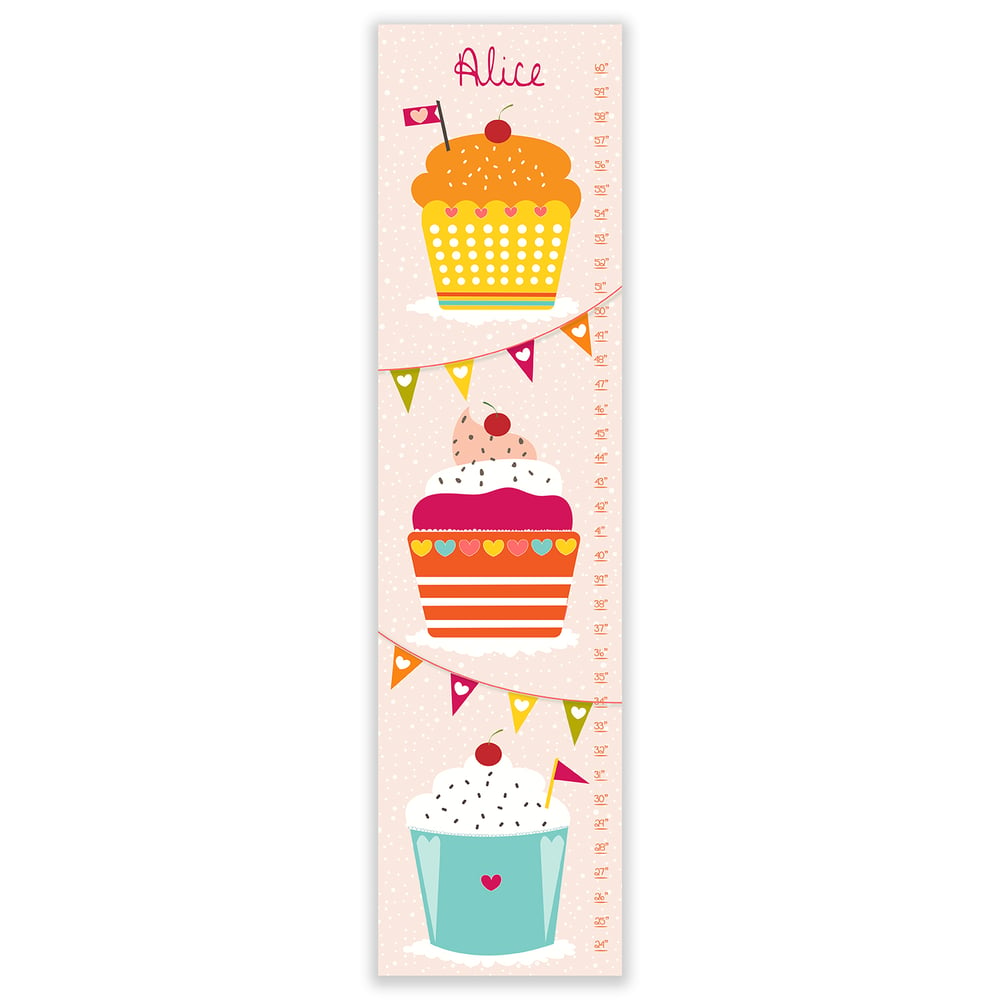 Image of Yummy Cupcakes - Personalized Girl's Pink Canvas Growth Chart